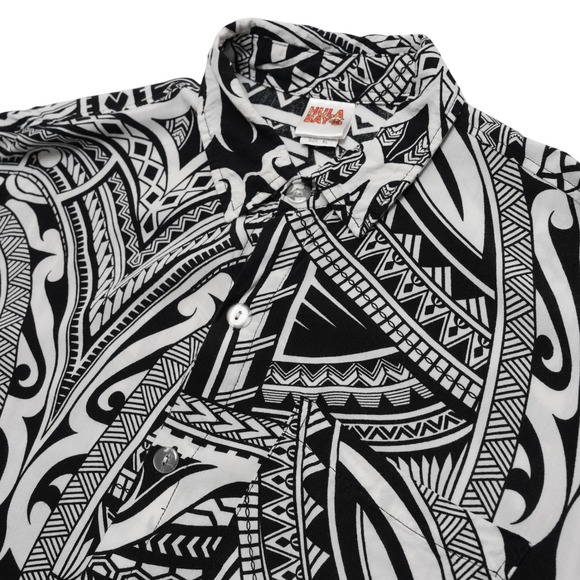 Hula Bay Other - Hula Bay Aloha Shirt Mens XL Black White Polynesian Tribal Rayon Short Sleeve